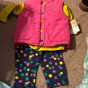 Carter's Pink Vest with Colorful Dot Leggings